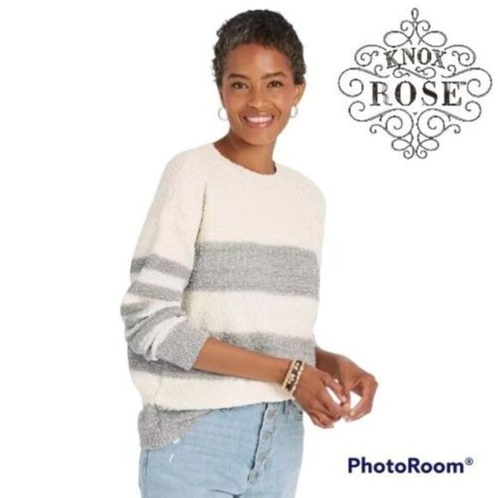 KNOX ROSE‎ Women’s Striped Crewneck  Long Sleeve Pullover Sweater